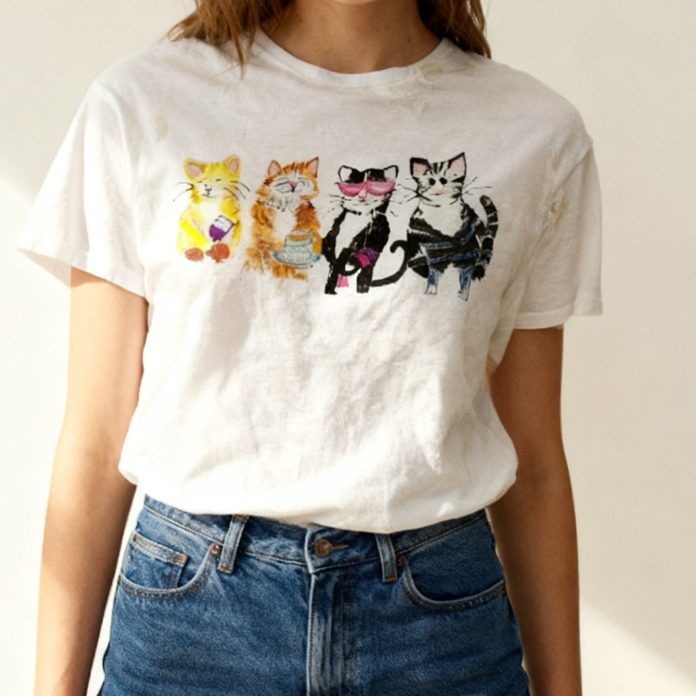 Vintage hand painted Cat t shirt